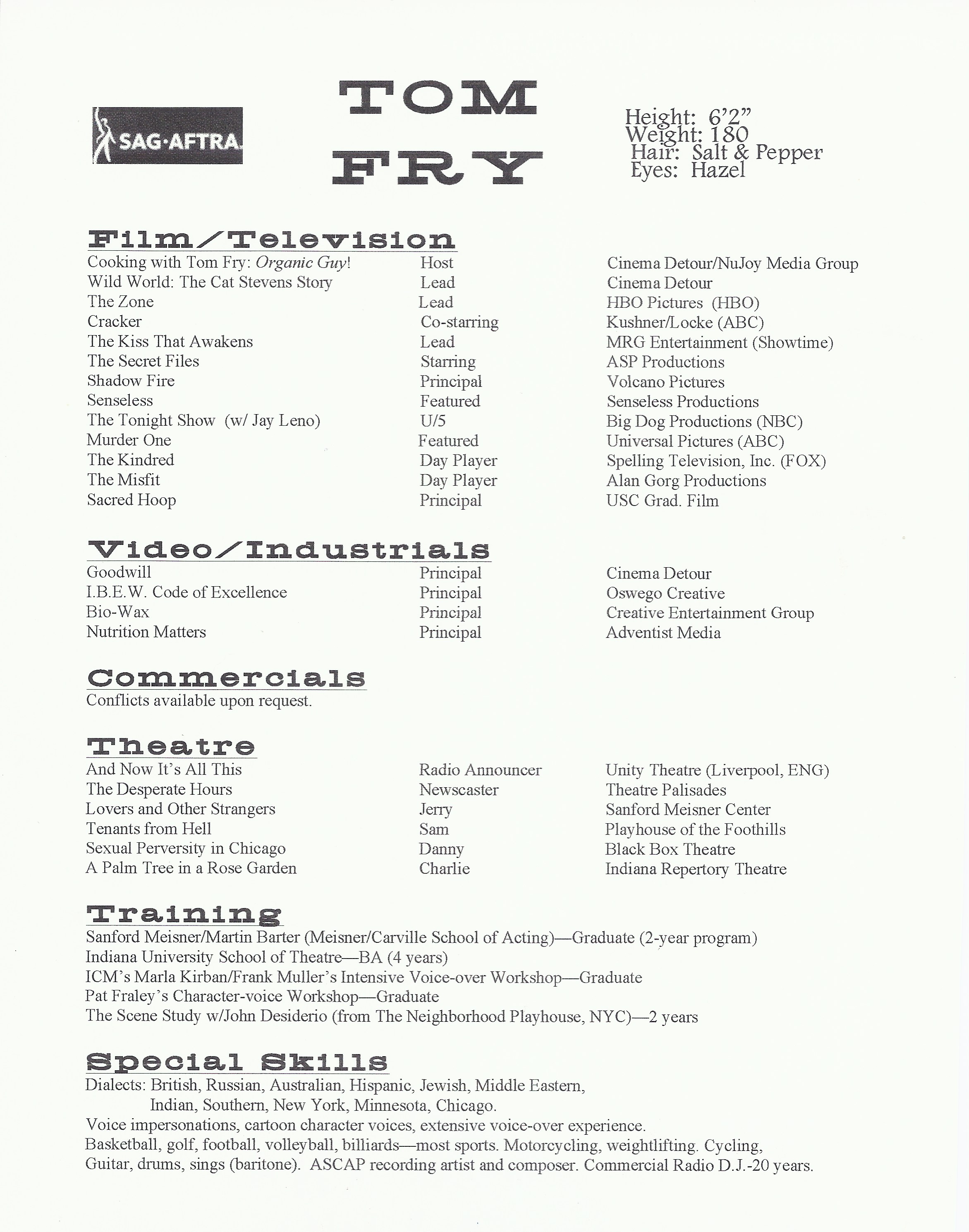 tom fry voice over talent artist actor writer musician denver co voices com rate sheet